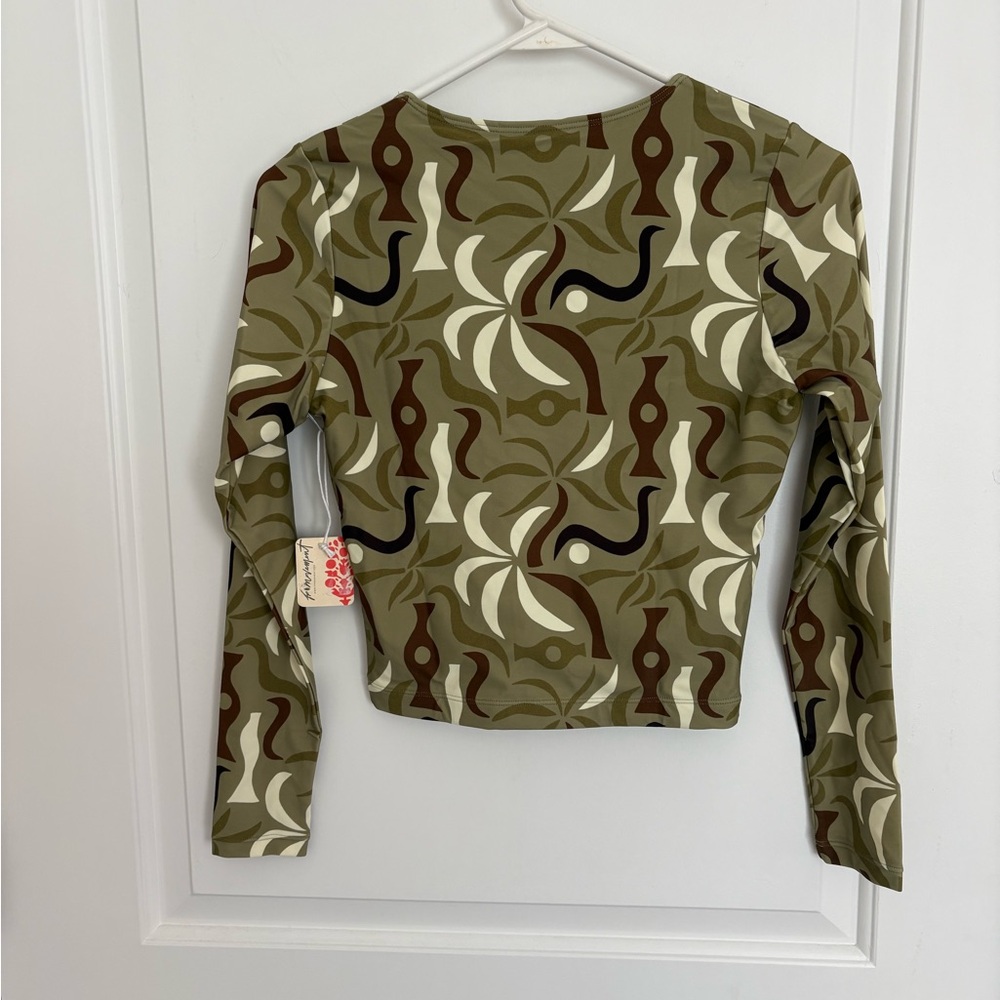 Free People/Abysse Olive Green & Cream Printed Long Sleeve Swim Set - Picture 6 of 6